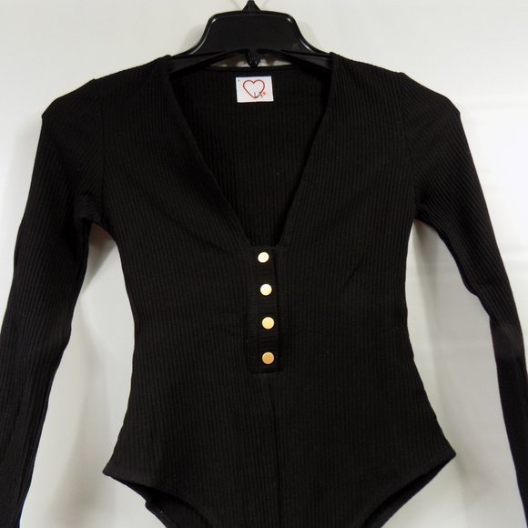 LoveLA Brenda Snap Button Long Sleeve V-Neck Bodysuit Size S - Picture 5 of 7